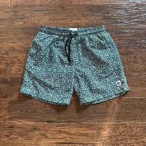ALLFENIX Men’s Leopard Print Swim Trunks Blue Mesh Lined Size M